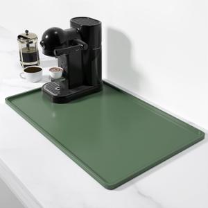 Rnivvi Silicone Coffee Mat, 12" x 19" Waterproof Raised Edge Coffee Bar Mats for Espresso Machine Station Accessories, Heat Resistant Dish Drying Pad for Kitchen Counter, Rubber Bar Decor Pad, Green