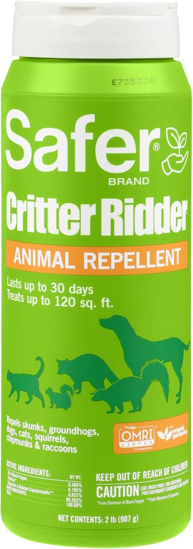 Safer Brand Critter Ridder Animal Repellent Granules - 2 LB Granules for Organic Pest Control - OMRI Listed for Organic Use - 5926 - Easy to Spread, Protect up to 120 Sq Ft - Repel with Scent & Taste