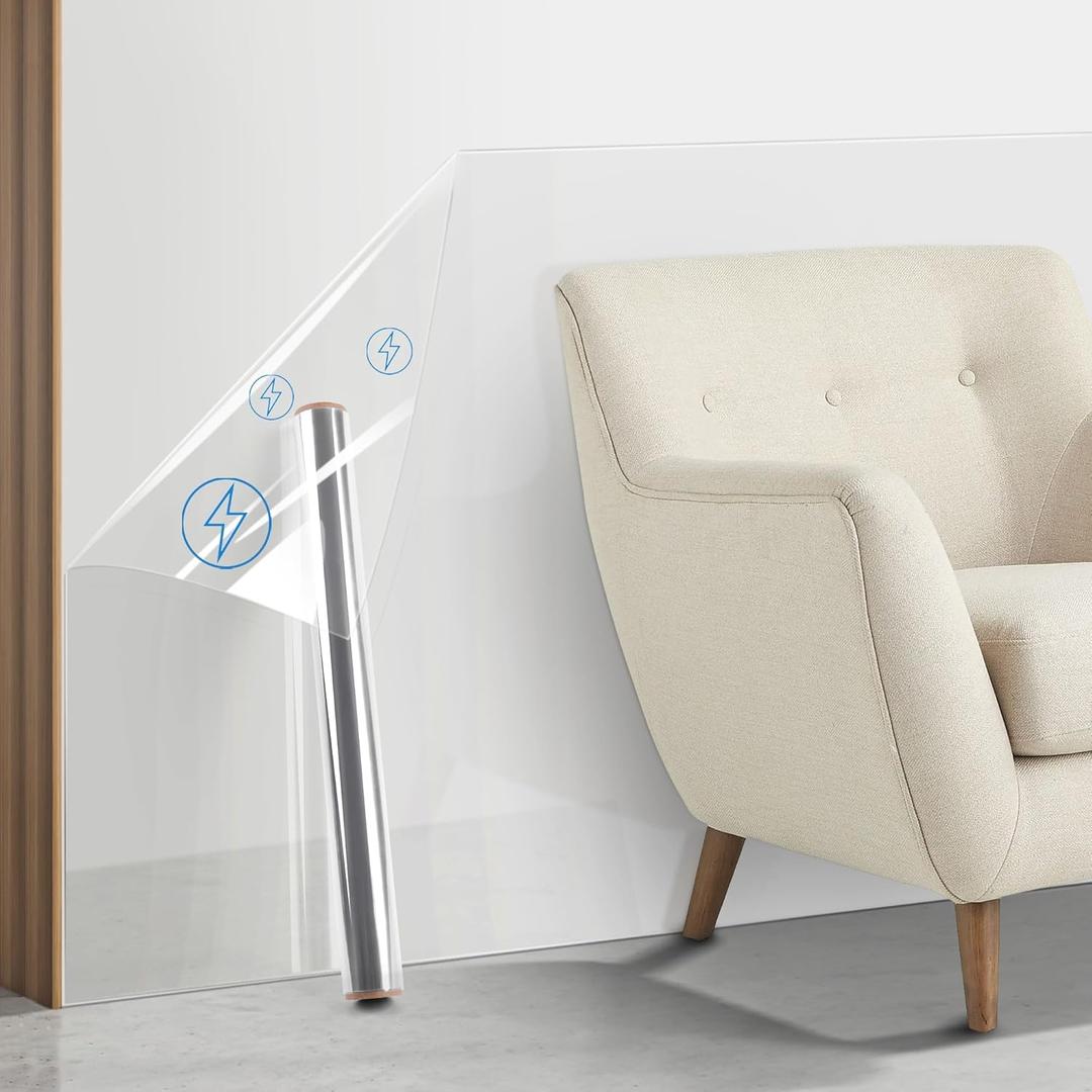 Electrostatic Wall Protector, Clear Transparent Static Cling, Removable Contact Paper - Plastic Wall Protector for Trash Can, Chair Back, Furniture, Door - 32.8ft (15.7inx32.8t)