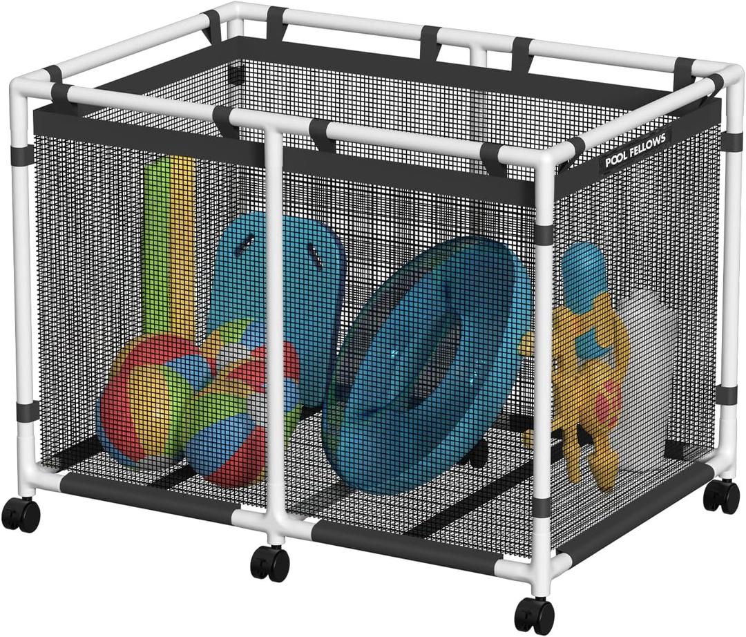 Pool Storage Bin, 142 Gallons, Holder for Noodles, Toys, Floats, Towels, Mesh Organizer for Swimming Equipments, Basic Plus Style