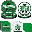 Green Graduation Plates and Napkins Class of 2026 Grad Congrats Party Supplies Disposable Paper Plates Napkins for 2026 Graduation Party Decorations, Serve 50