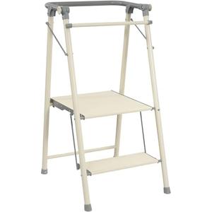 Elevon Foldable Step Stool, Metal Two Step Ladder with Wide Pedal for Kitchen Counter Bathroom Sink, Suitable Ages for 18 Months to 6 Years, Grayish White