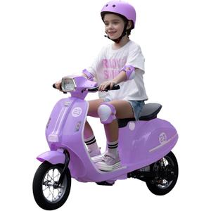 24V Kids Motorcycle, Electric Motorcycle Bike for Kids with 350W Motor, 3 Speed, 14.3MPH, Electric Scooter Moped w/Music, Story, LED Lights, 143lbs Max Load, Ride On Toy for Ages 8+, Purple