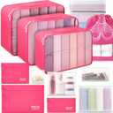 ALL INCLUDED - 12 Set Packing Cubes for Suitcases Carry On, Travel Essentials/Accessories Luggage Organizer Bags Set, Includes Cubes, Shoes Bag, Matte Cosmetic Bag, Laundry Bag (Rose)