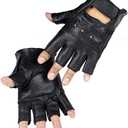 Long Keeper Fingerless Genuine Leather Gloves for Men Half Finger Driving Sport Gloves Black