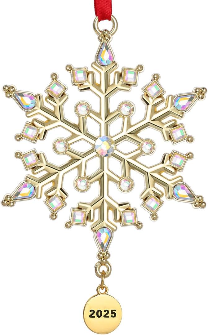 Christmas Ornaments Metal Snowflake Ornament for Christmas Tree, 2025 Hanging Ornament for Winter Window Decor Xmas Party Supplies