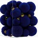XmasExp 36PCS Velvet Christmas Ornaments Set Mixed Flocked Balls Ornaments Shatterproof Christmas Tree Decorations for Holiday,Party,HomeNavy Blue