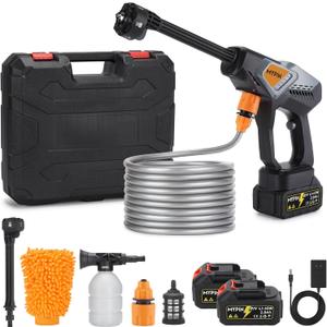 Portable Cordless Pressure Washer, 600 PSI with 21V 2 Rechargeable 2.0Ah Powered Pressure Washer, 6-in-1 Nozzle with 2 Batteries for Car/Fence/Garden/Floor/Yards Cleaning