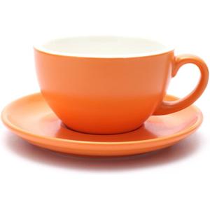 Coffeezone Americano Cup and Saucer Latte Art & Cappuccino for Barista (Matte Orange, 8.5 oz)