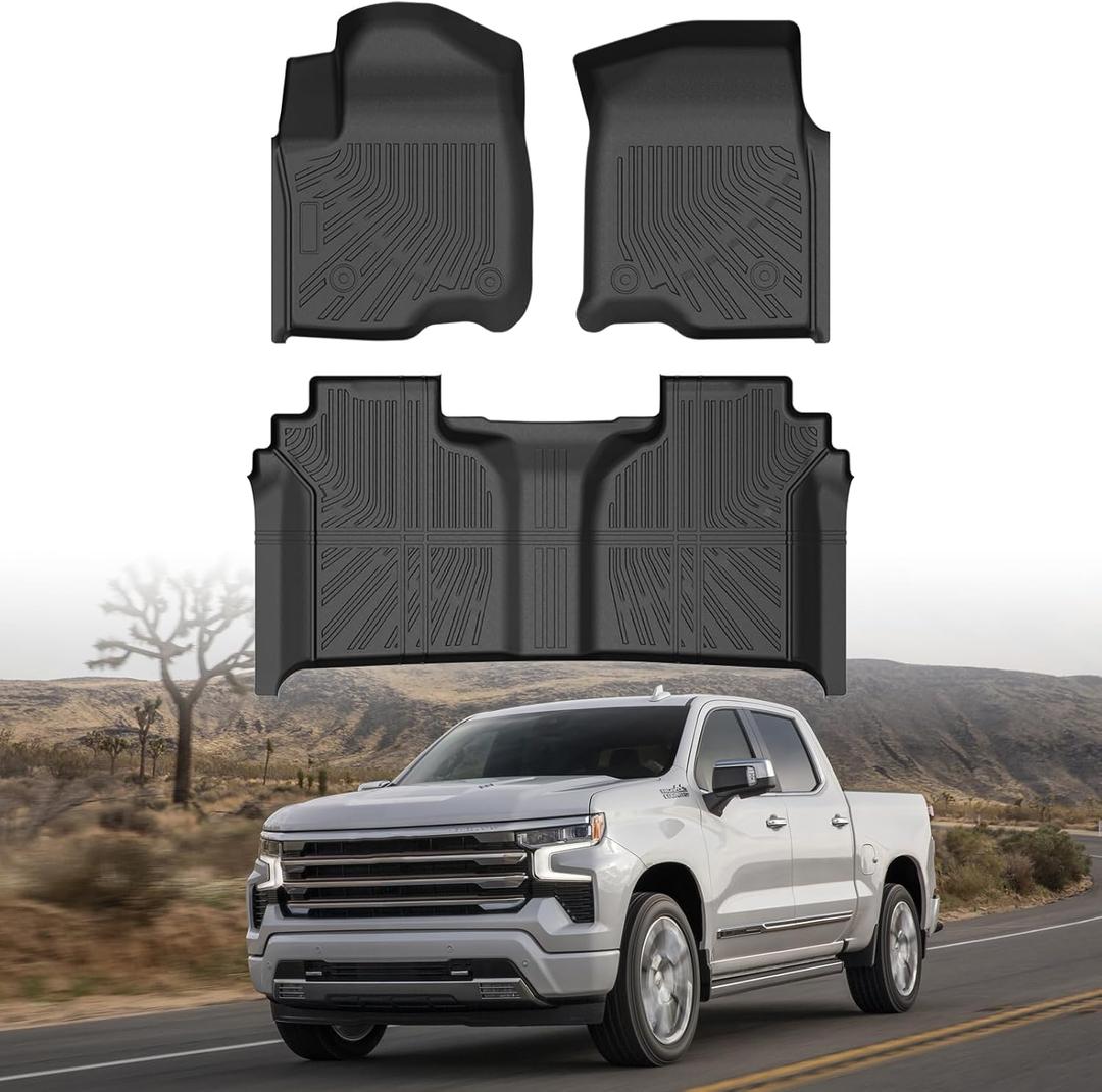 Floor Mats for 2019-2026 Chevy Silverado/GMC Sierra 1500, 2020-2026 2500 HD/3500 HD Crew Cab (Fit w/Under-Seat Storage), All Weather Floor Liners for Silverado Accessories, Heavy Duty TPE Car Mats