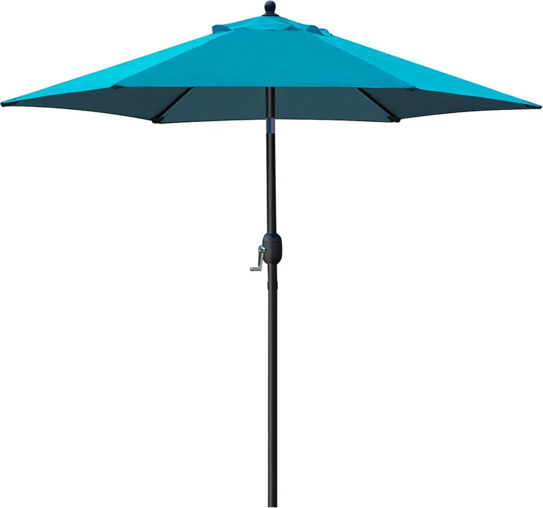 Patio Umbrella Outdoor Table Market Umbrella with Push Button Tilt/Crank, 6 Ribs (Teal Blue)