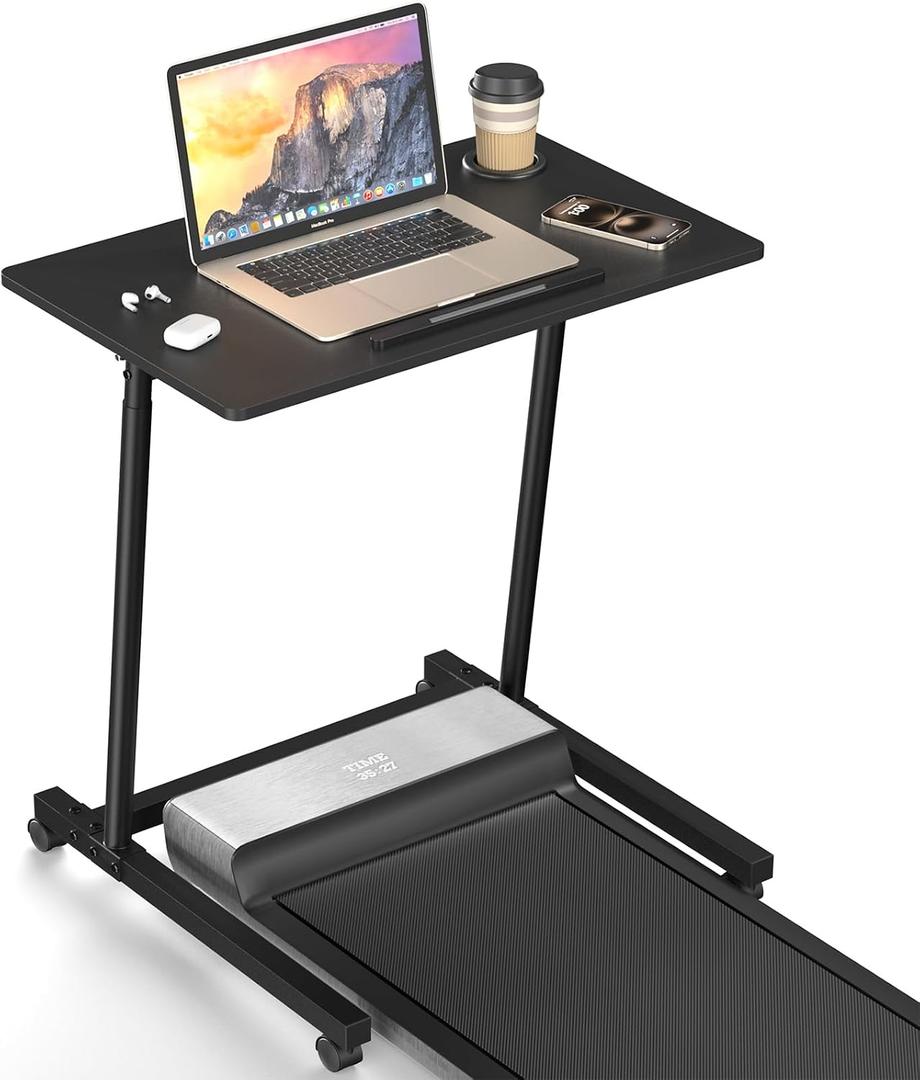 Eocnrhe Treadmill Desk, Mobile Small Standing Desk with Wheels for Walking Pad, Portable Table for Laptop, Rolling Table Adjustable Height, Bedside TableBlack, Compact