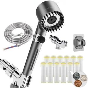 HOTIMO Filtered Shower Head with Handheld - High Pressure 3 Spray Modes Showerhead with Filters, 11 Replaceable Water Softener Filters for Hard Water | Ion Shower Drops Head with 75" Anti-Burst Hose