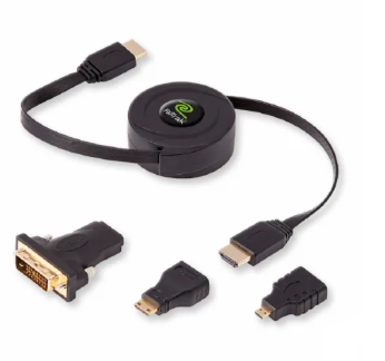 ReTrak Retractable Universal HDMI Cable Kit With 3 Adapter Tips - 816983010055