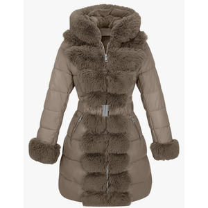 RISISSIDA Women Cold-resistant Winter Fur Lined Coat,Puffer Jacket with Long Fur Trim Hooded,Warm Leather Bubble Overcoat, Medium