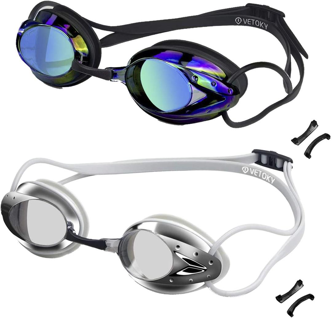 Swim Goggles, Anti Fog Swimming Goggles UV Protection Mirrored & Clear (Black Color+gray)