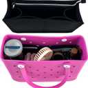 Rubber Beach Bag Organizer Liner for Small Bogg Bag/Simply Southern, Felt Insert Divider with Zippered Storage for Bogg Bag Accessories (Small Black)