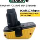 Biswaye DCA1820 Adapter Compatible with De-Walt 18V to 20V Battery, Compatible with De-Walt 20V Max Battery DCB206 DCB201 DCB609 to Replacement for De-Walt 18V XRP Battery DC9096 DC9098 DW9096 DW9099