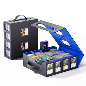 Dufvrpe Trading Card Storage Box – 3500+ Magnetic MTG Deck Box with Handle,Commander & Toploader Display, Dice Box,4 Dividers & 30 Color Labels – Fits for TCG,MTG,Yu-Gi-Oh and Sport cards(Black/Blue)