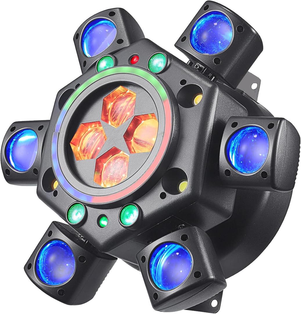 Moving Head Dj Lights for Parties, Disco Stage Lights 6-in-1 LED RGBW 6 Arms Light for Parties Support DMX-512 & Sound Activated, Dj Lighting for Party KTV Wedding Club, Valentines Day (Black)