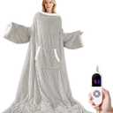 Heated Wearable Electric Blanket with Sleeves & Foot Pocket, Stripe Fleece Sherpa, 6 Heat Levels 12H Timer Setting, Over-Heat Protection, Machine Washable, 52x72 Inches Gray for Office/Home/Gift (Long)