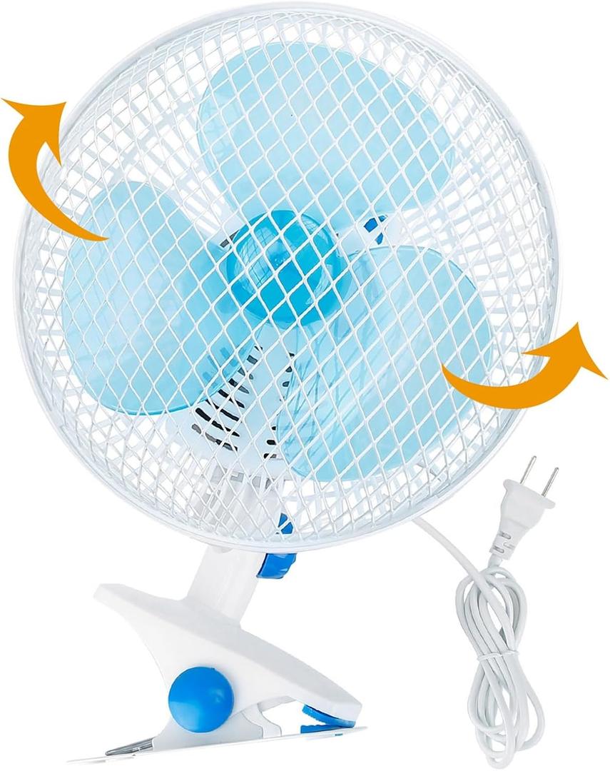 KOCASO Oscillating Clip-on Fan, 8.6" Portable Quiet Fan w/ 2-Speed, Sturdy Clamp, 90 Adjustable Tilt, Auto Rotation, Ideal for Office,