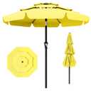 AreShark 9FT 3-Tiers Patio Umbrella with Valance, Outdoor Umbrellas with Crank/Tilt, Table Market Umbrella Vented w/ 8 Sturdy Ribs for Garden, Deck, Backyard, and Pool, Yellow