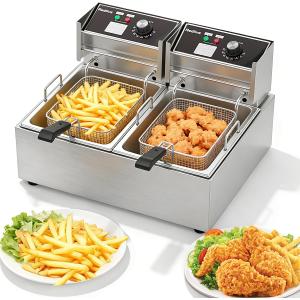 Electric Deep Fryer 3400W Hot 21QT/20L Commercial Deep Fryers with 2 Independent use Baskets Countertop Oil Fryer for Restaurant Use and Home Kitchen