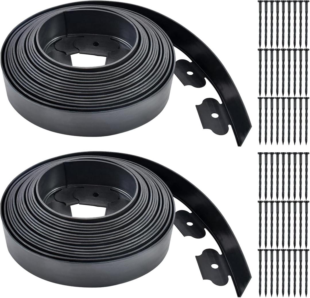 Garden Edging 30ft x 2 Inch Black Landscape Edging, 54 Spikes for Lawn 2 Inch Tall