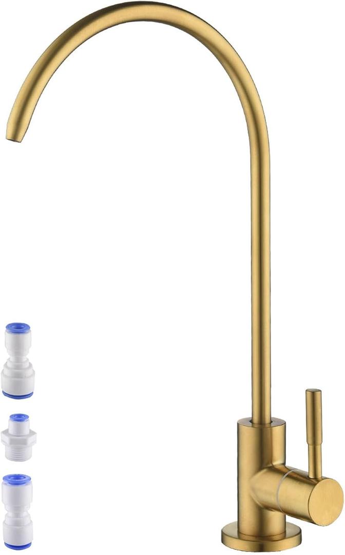Brushed Bronze Reverse Osmosis Filtered Water Faucet, PargaDeco R.O. Water Filter Faucet for Kitchen Sink Water Filter System, Lead-Free Stainless Steel Drinking Water Faucet for RV, Bar, Kitchen Sink