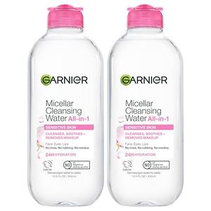 Garnier Micellar Water, Hydrating Facial Cleanser & Makeup Remover, Suitable for Sensitive Skin, Vegan, Cruelty Free, 13.5 Fl Oz (400mL), 2 Count