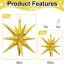 9Pcs Gold Star Balloons, Large Explosion Star Foil Balloons, Metallic Gold Mylar Spike Balloon for Birthday Wedding Anniversary New Year Christmas Graduation Party, 3 Pcs 27Inch & 6 Pcs 22Inch