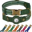 Reflective Leather Dog Collar with AirTag Holder - Soft Apple Airtag Dog Collar with Metal Buckle - Safety Cotton Pet Collars for Dogs Small Large Dogs Puppy (Hunter Green, XS, 9&quot;-12&quot;)
