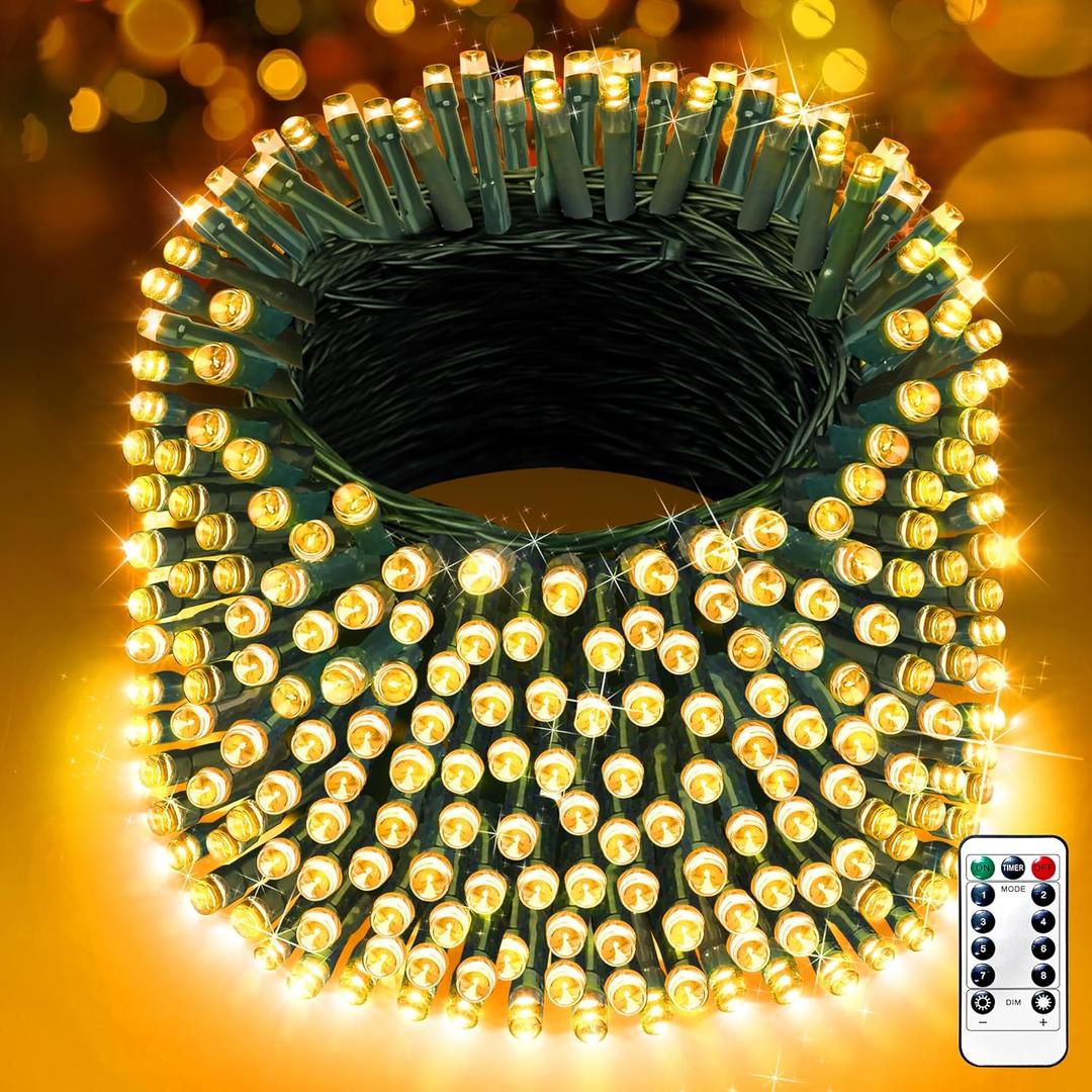 XURISEN 403FT 1000 LED String Lights Outdoor Green Wire Christmas Lights 8 Modes & Timer Waterproof Fairy Lights Plug in for Party, Wedding, Yard, Garden, Indoor/Outdoor Decorations(Warm White)