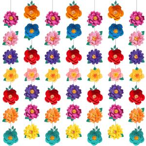 Spakon 8 Pcs Day of The Dead Paper Flower Decorations Mexican Fiesta Garlands Dia De Los Muertos Flat Floral Hanging Banner Cutouts for Mexican Halloween Birthday Baby Shower Cinco De Mayo Party Decor