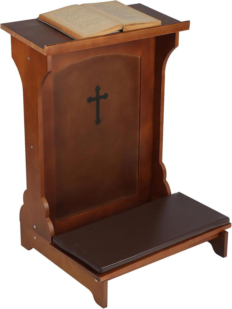 DoubleFill Prayer Bench Stool Solid Wood Prayer Kneeler with Shelf and Cushion Church Prayer Bench Table Chair Padded Kneeler for Kneeling at Home, Religious Gifts, 23 x 20 x 32 Inches (Classic Style)