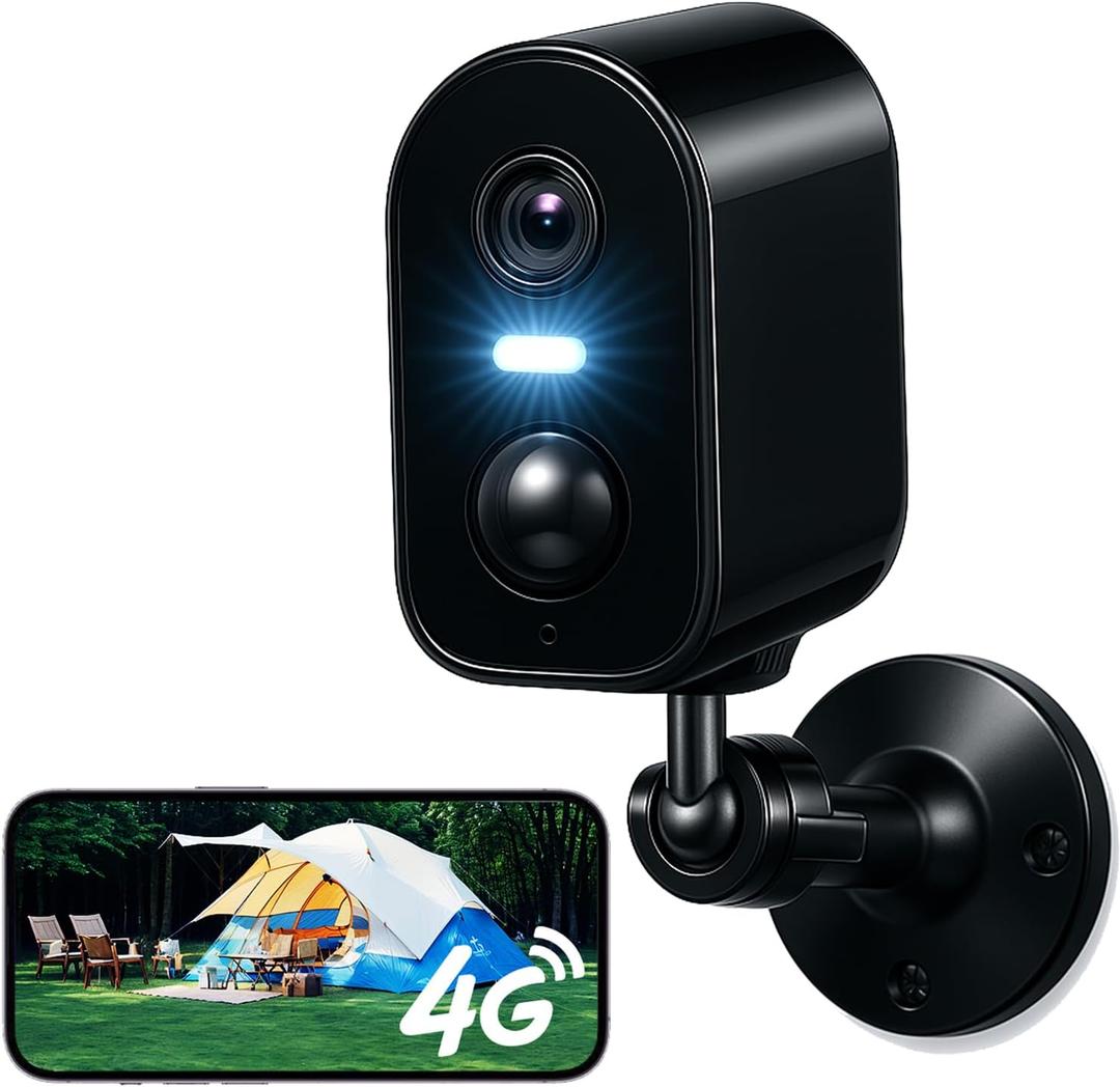 KKB No WiFi Security Camera, 4G LTE Cellular Security Cameras with Built-in Virtual SIM Card, 2K Wireless Indoor Outdoor Battery Camera Without Internet, PIR Motion Detection, Color Night Vision