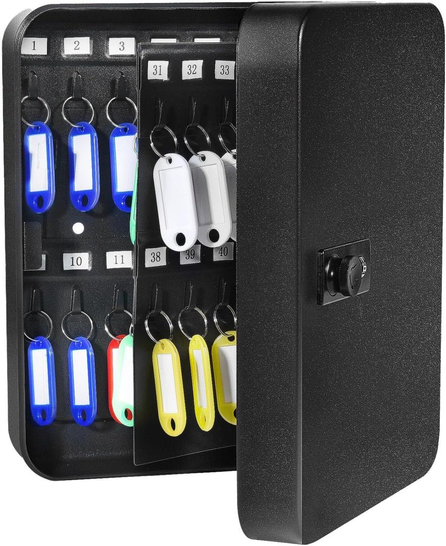 Key Box Wall Mount, 60 Steel Locking Key Cabinet Wall Mount, Combination Lock Box with Code, Hooks and Label Stickers
