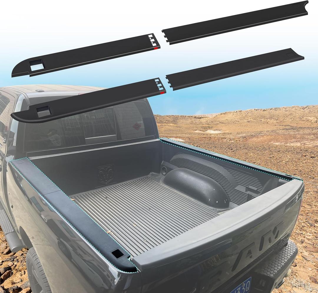 5.7ft Truck Bed Rail Caps Compatible with Dodge Ram 1500 2009-2018, Top Protector Cover Molding Cap, Smooth Finish Back w/Stake Holes Bedrails Covers Protectors Accessories (Black, 2 PCS)