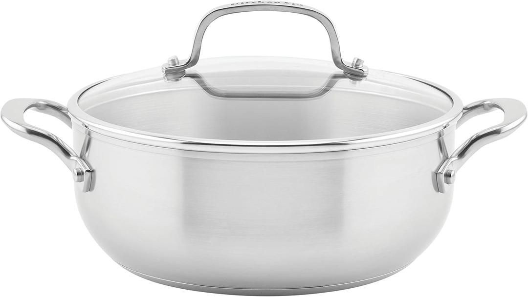 KitchenAid 71011 3-Ply Base Brushed Stainless Steel Casserole Dish/Pan with Lid, 4 Quart
