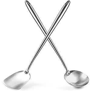 YOSUKATA 17’’ Wok Spatula and Ladle - Set of 2 Heat-Resistant Wok Tools - Universal Wok Ladle and Spatula - High-Grade Stainless Steel Cooking Utensils and Wok Accessories - Solid Wok Utensils