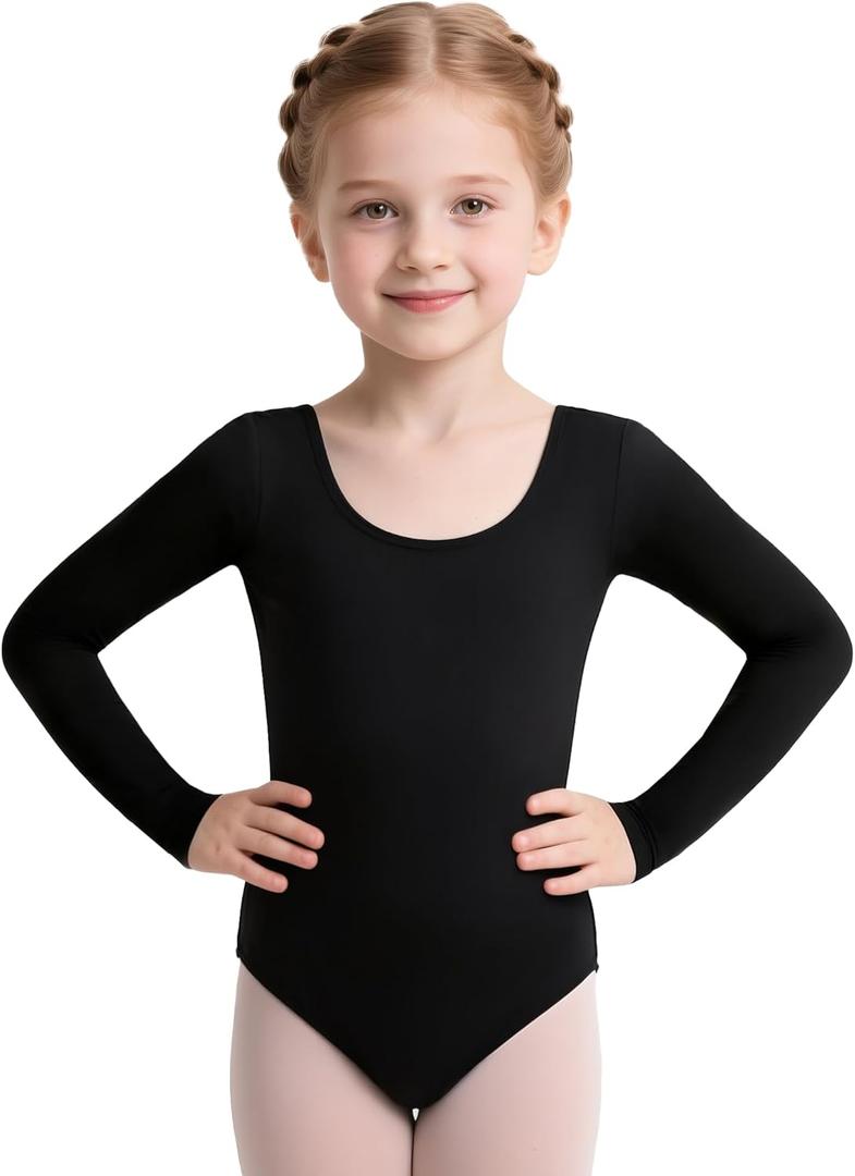 iMucci Leotards for Girls Ballet Leotard Gymnastics Leotards for Girls Dance Leotard for Toddler Ballerina Kids 2-14 Years (Medium, Long Sleeve-black)