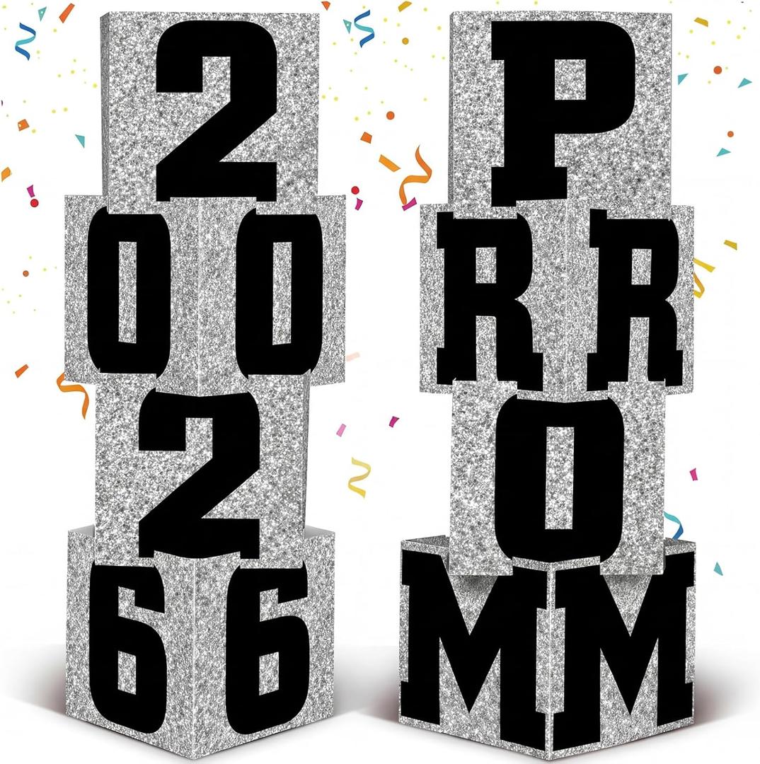 Queekay 8 Pcs Prom Column Standup Photo Booth Decorations 2026 Prom Backdrop Balloon Boxes Cardboard Decoration Column for Party College, 11.8 x 44.9 Inch(Black, Silver Base)