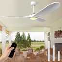 52''Outdoor Ceiling Fan with Light,Modern Ceiling Fan Light(White) | Propeller solid wood blades,dimmable LED,Memory function,Large airflow,Quiet operation,1/2/4/8 Timmer setting,3 Downrods
