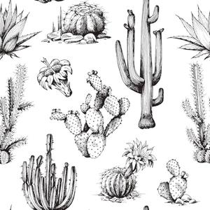 Livelynine 17.5x276 Cactus Wallpaper Peel and Stick Black and White Western Wallpaper for Bedroom Kitchen Walls Succulents Plant Renter Friendly Black and White Contact Paper for Walls Waterproof
