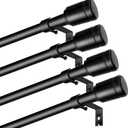 5/8” Diameter Curtain Rods 30-90 Inch, for 30-84 Inch Windows, Adjustable Splicing Black Curtain Rods for Windows with Brackets, Window Rod Long Small Curtains Rod, 4 Pack