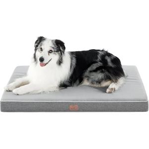 Bedsure Memory Foam Dog Beds Large Sized Dog - Orthopedic Pet Beds for Crate with Removable Washable Cover and Nonskid Bottom, Plush Flannel Fleece Top Pet Mat, Light Grey (35"L x 22"W x 3"Th)