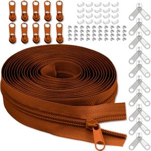 #5 Nylon Zipper Tape for Sewing: YZSFIRM 10 Yards Dark Orange by The Yard Nylon Coil Zippers for DIY Sewing Craft with 10 Bulk Metal Zipper Slider and 10 Double Slider
