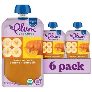 Plum Organics Stage 2, Organic Baby Food, Banana and Pumpkin, 4 Ounce Pouch (Pack of 6) 3 Box BBD: 12-22-26