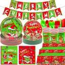 Merry Christmas Decorations Xmas Party Supplies Tableware Set Xmas Plates and Napkins with Tableware for Happy Holidays Decorations (Merry Christmas)